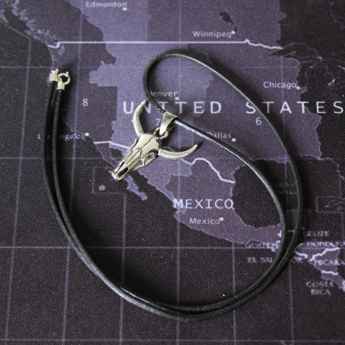 Dije Cráneo Cabeza Toro Plata 925 Hombre Cordón Piel Joyería