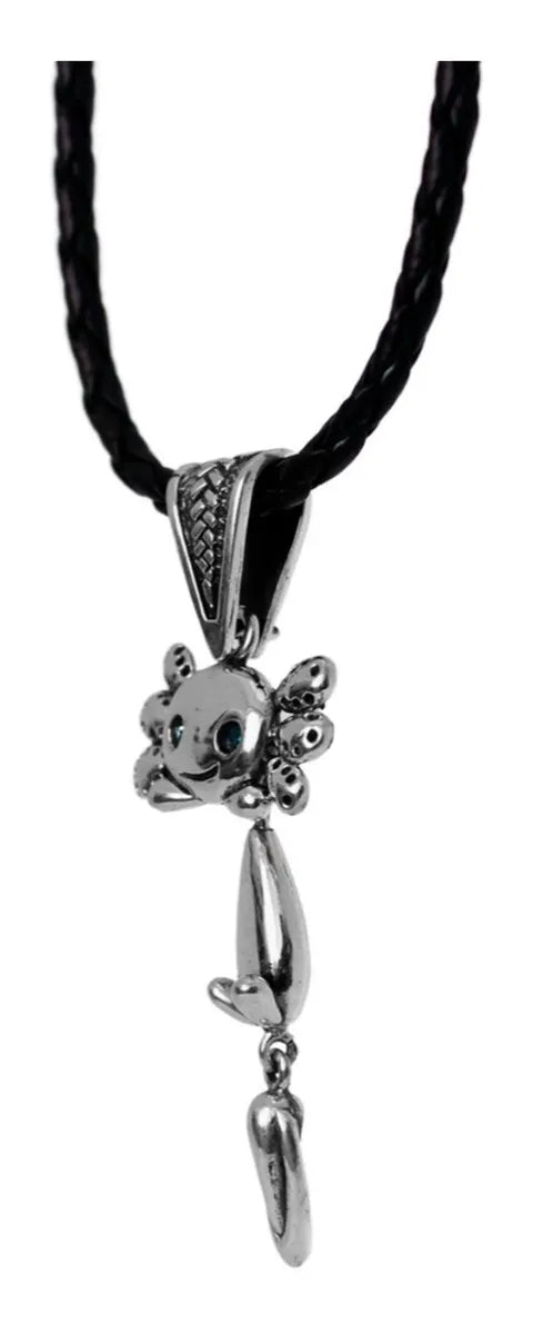 Dije Ajolote Movible Plata 925 Cordón Piel Joyería México