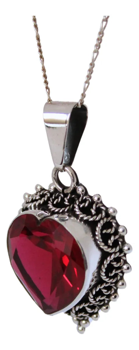 Collar Corazón Gema Rubí Plata 925 Joyería Gamma Rojo