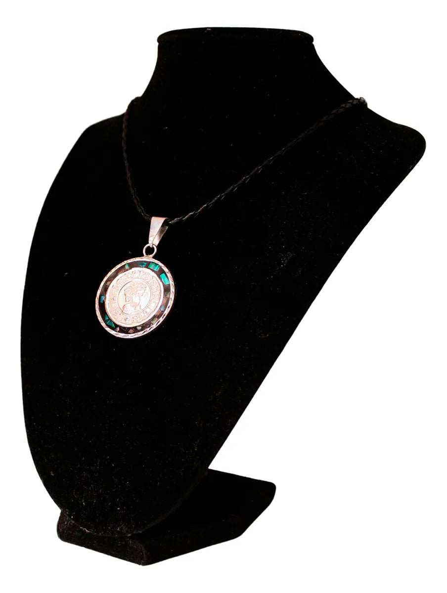 Collar Calendario Azteca Y Maya Dije Plateado Ópalo Bicolor