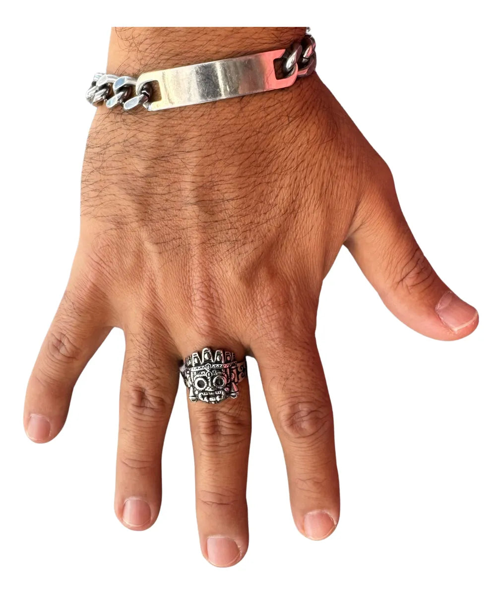 Anillo Tláloc Azteca Acero Inoxidable 316l Hombre Joyería