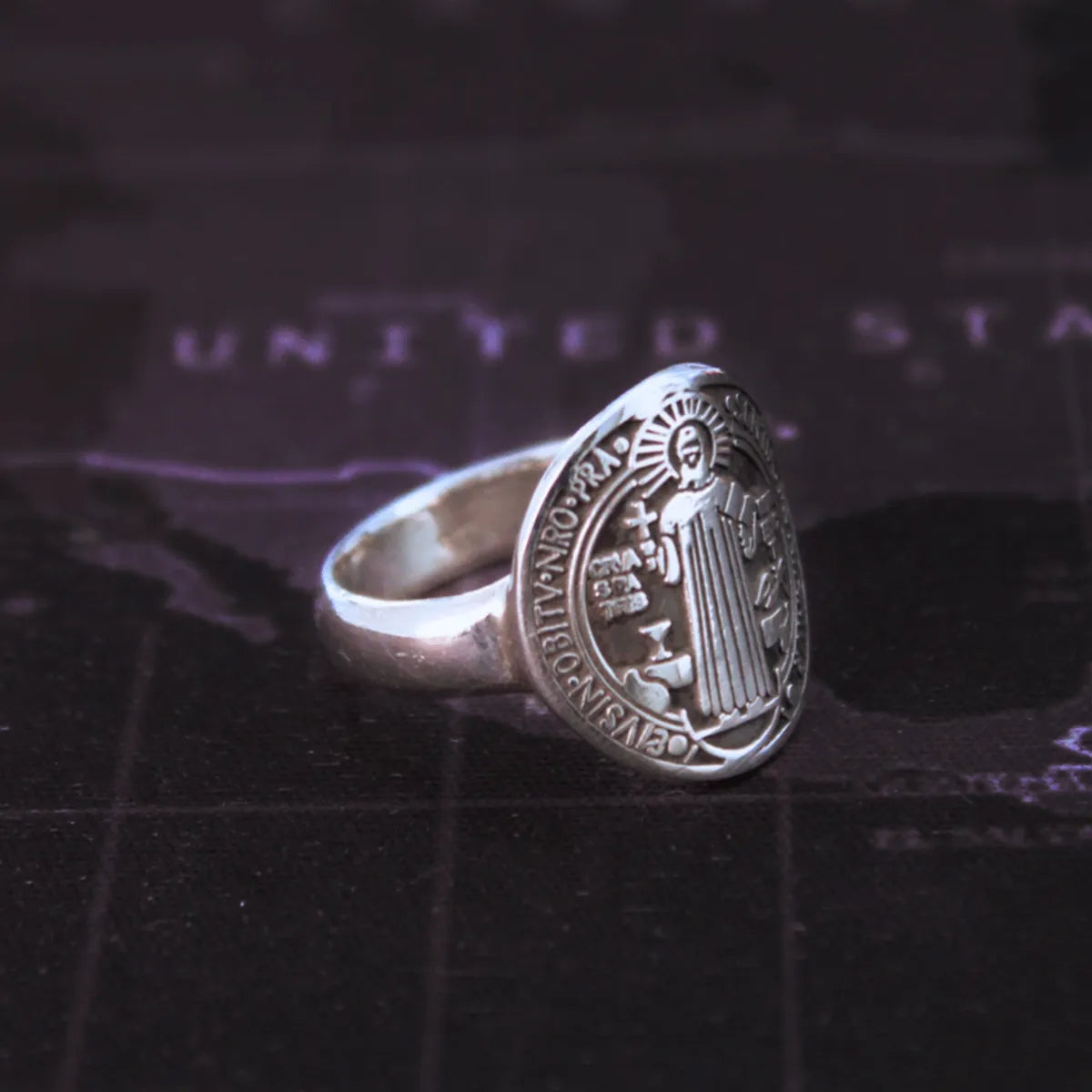 Anillo Para Hombre San Benito Pastor Caballero Plata 925