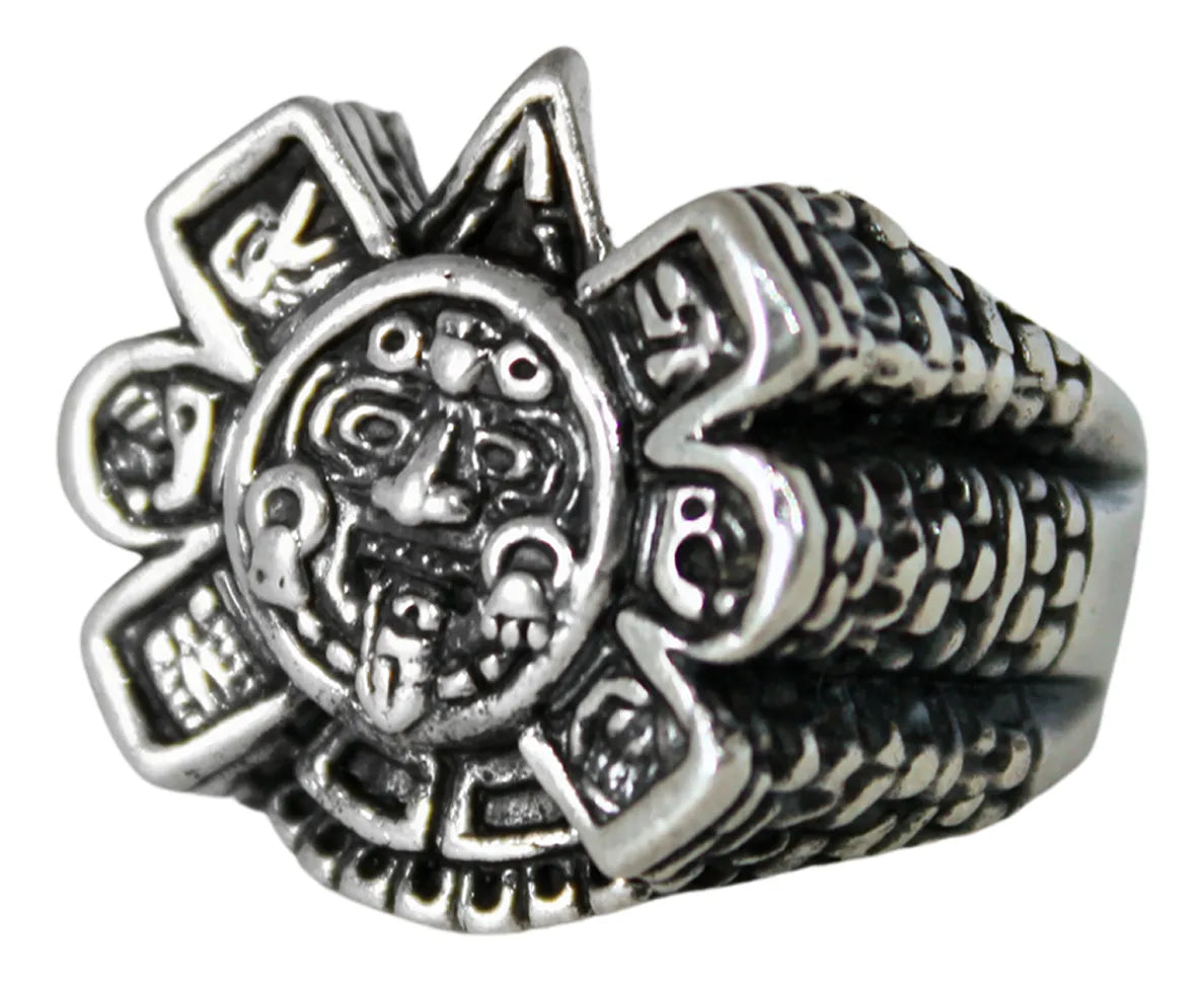 Anillo Hombre Sol Azteca Plata 925 Ajustable Joyería Gamma