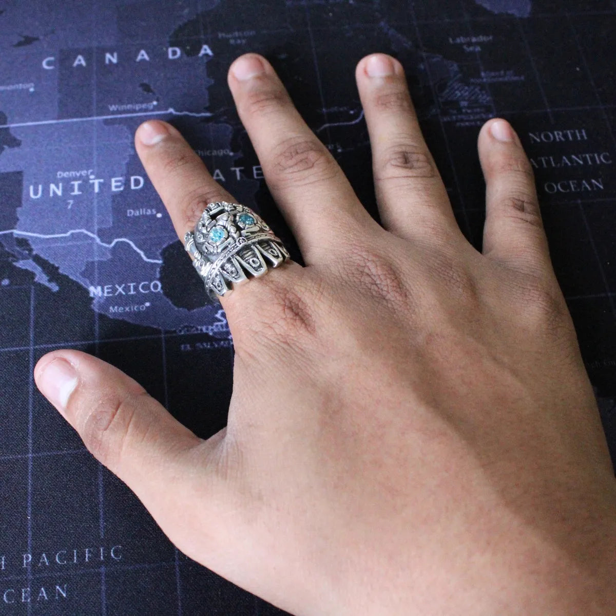 Anillo Tlaloc Plata 925 Zirconia Azul Maya Azteca Hombre