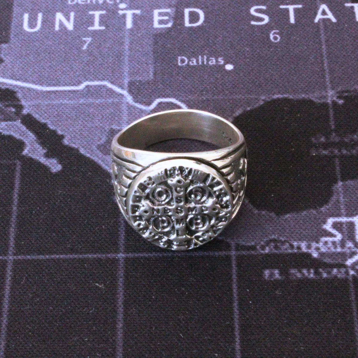 Anillo Hombre Plata Esterlina 925 Cruz San Benito Caballero