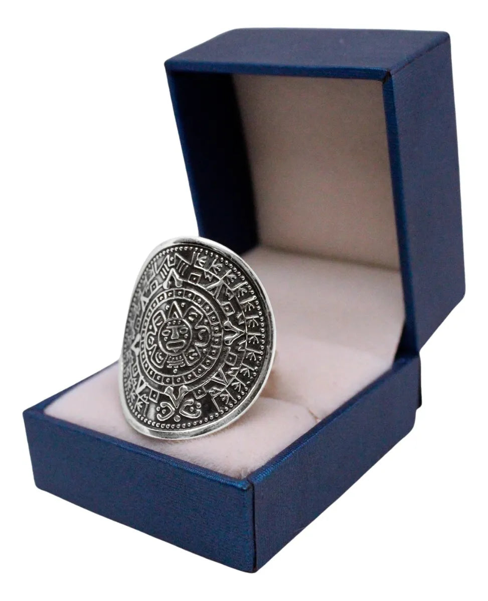Anillo Mujer Plata 925 Calendario Azteca Piedra Del Sol Nice