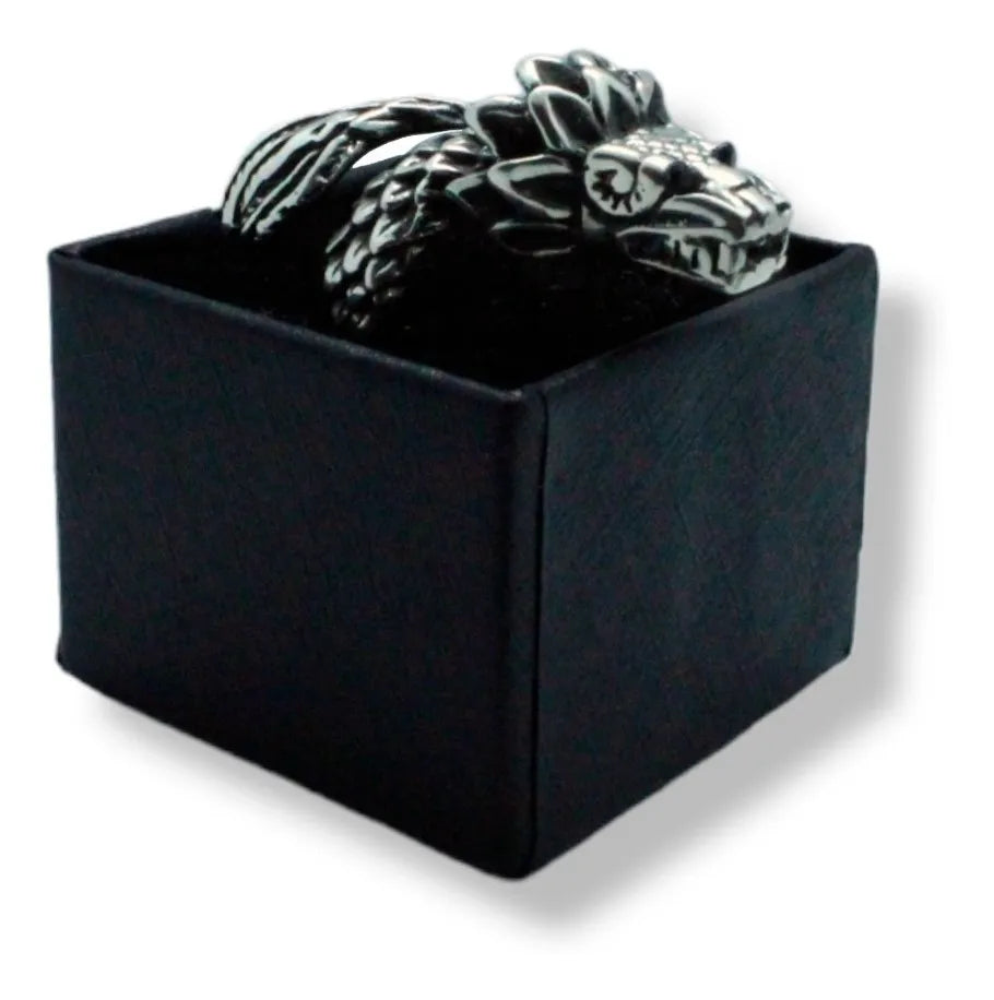 Anillo Quetzalcóatl Serpiente Ajustable Plata 925 Ojos Negro Ojos Negros