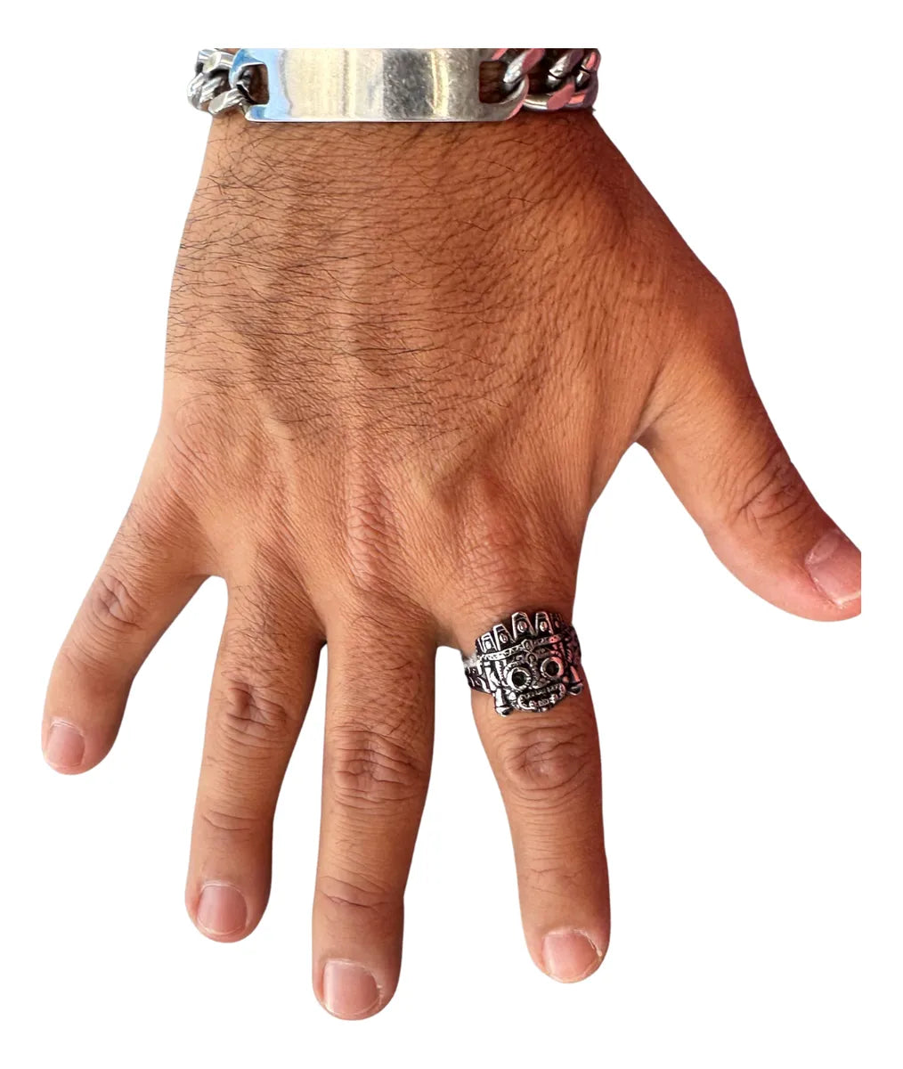 Anillo Tláloc Azteca Acero Inoxidable 316l Hombre Joyería