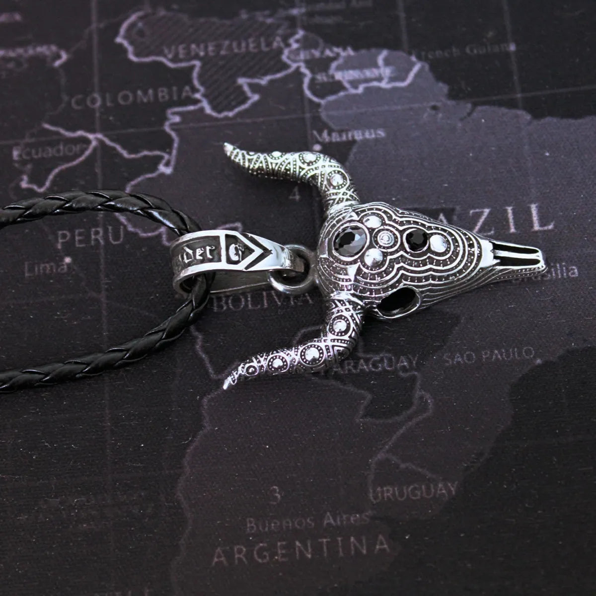 Dije Cabeza Toro Pavonado Cráneo Plata925 Hombre Cordón Piel Plata