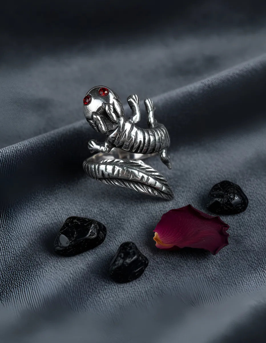 Anillo Ajolote Mexicano Plata 925 Zirconia Ajustable Axolotl