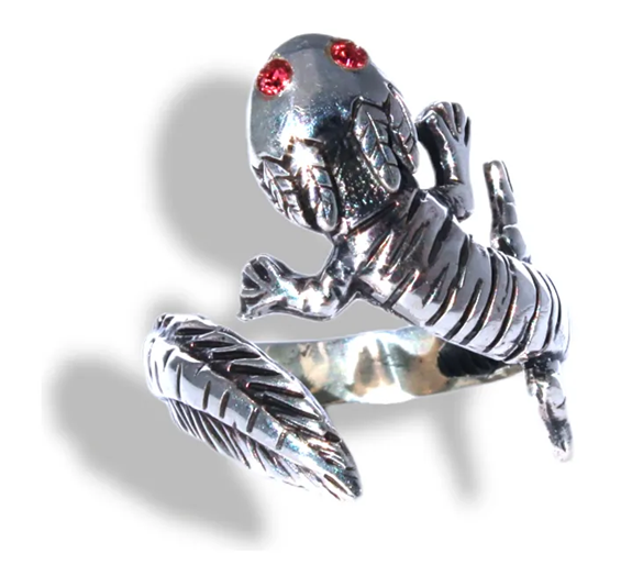 Anillo Ajolote Mexicano Plata 925 Zirconia Ajustable Axolotl