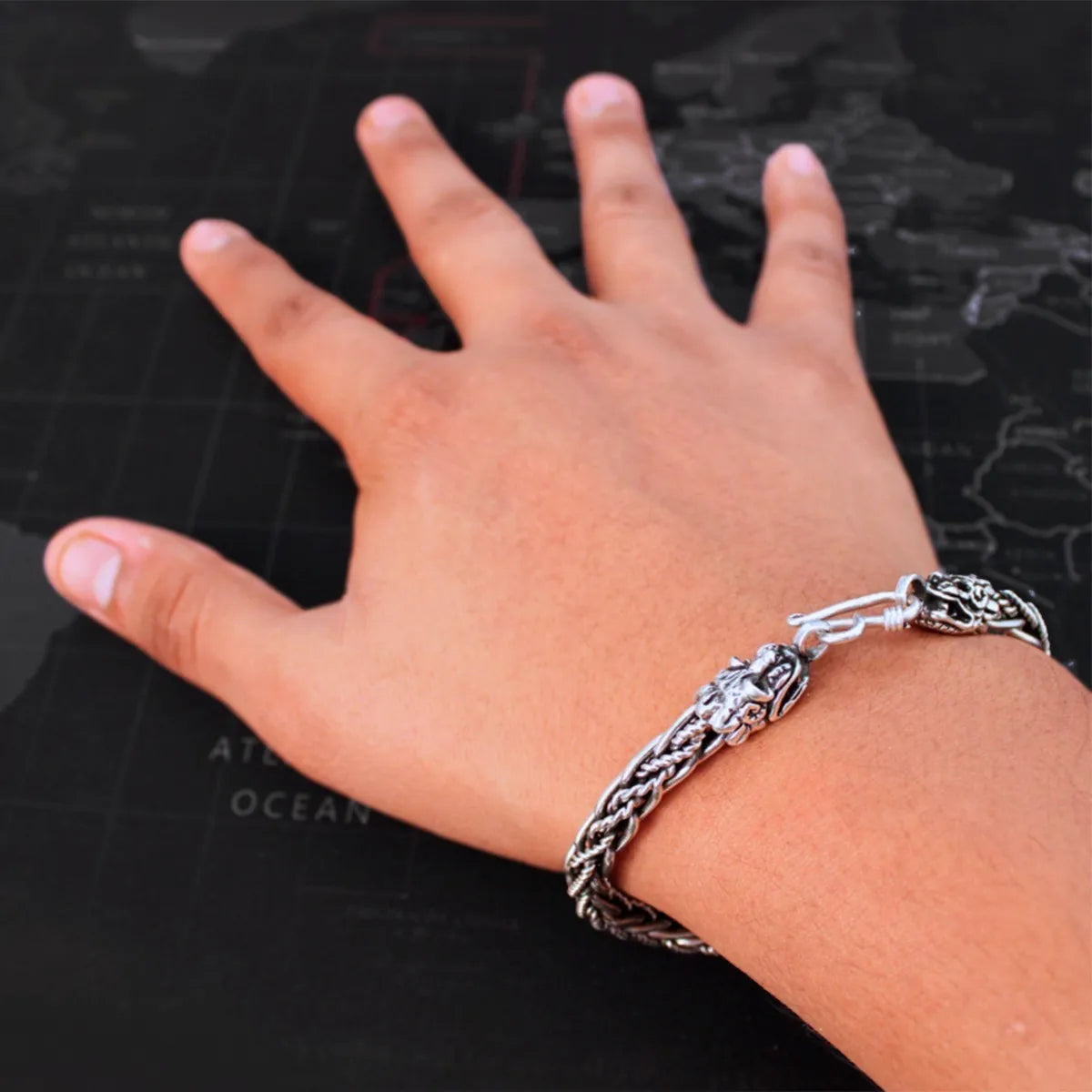 Pulsera Quetzalcóatl Doble Plata 925 Pulso Tipo Bali Hombre