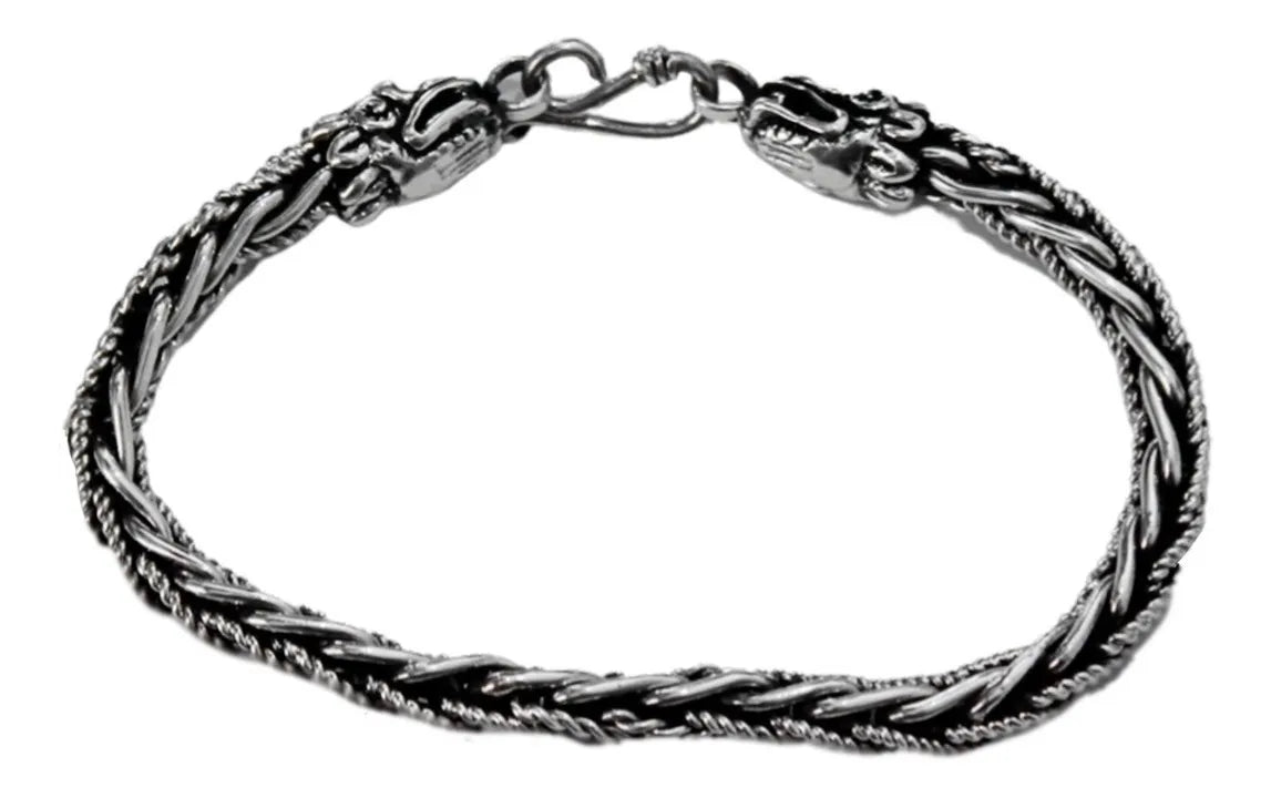 Pulsera Quetzalcóatl Doble Plata 925 Pulso Tipo Bali Hombre