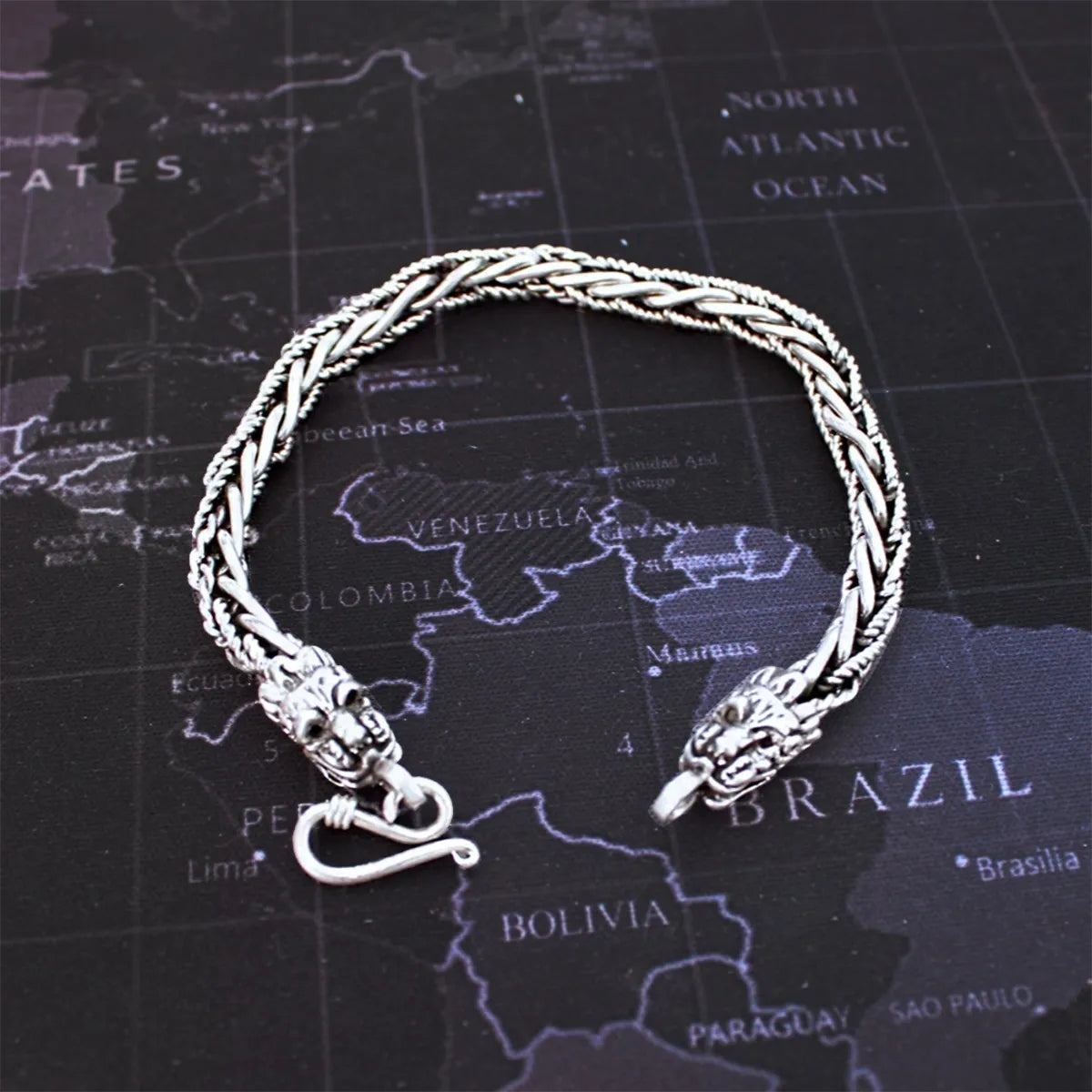 Pulsera Quetzalcóatl Doble Plata 925 Pulso Tipo Bali Hombre